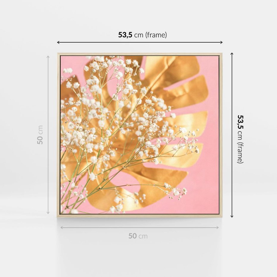 Obraz w ramie 50x50 - : Elegancja w Złocie - złote, liście - rama drewno