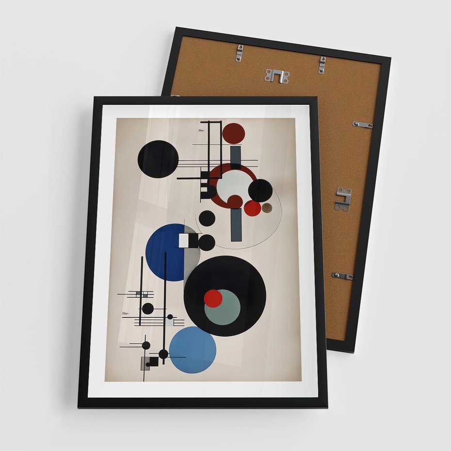 Plakat w ramie 50x70 - Rozkwitające Wibracje Wyobraźni - abstrakcyjna geometryczna kompozycja, koła linie - rama czarna