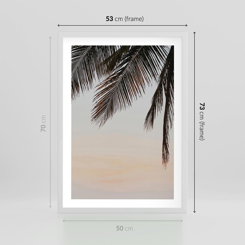Plakat w ramie 50x70 - Tropikalna Harmonia - palmy na tle nieba - rama biała