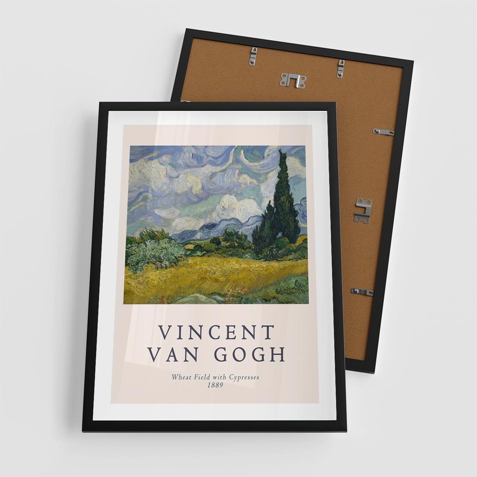 Plakat w ramie 50x70 - Pole z Cyprysami - reprodukcja obrazu, van gogh - rama czarna