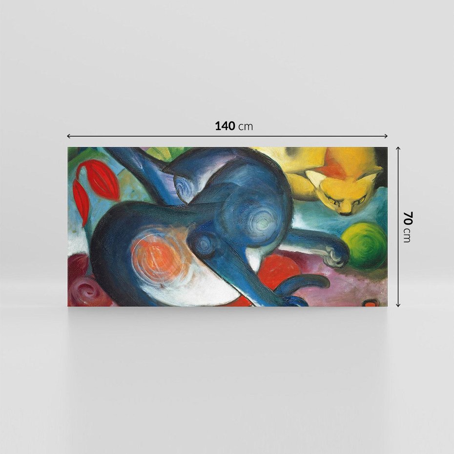 Obraz na płótnie 140x70 - "Dwa koty, niebieski i żółty" (1912) Franz Marc - Reprodukcja - reprodukcja, obraz na płótnie