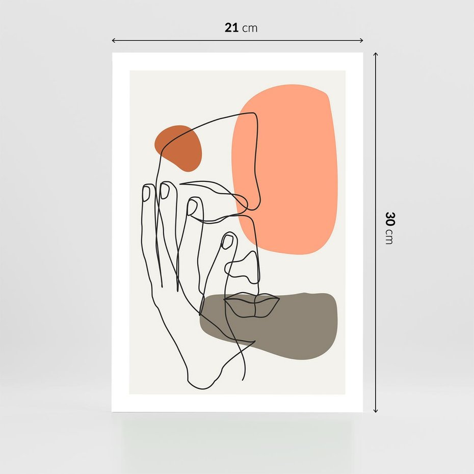 Plakat bez ramy 21x30 - Ekspresja Kolorów: Szkic - one line szkic twarzy, kolorowe plamy