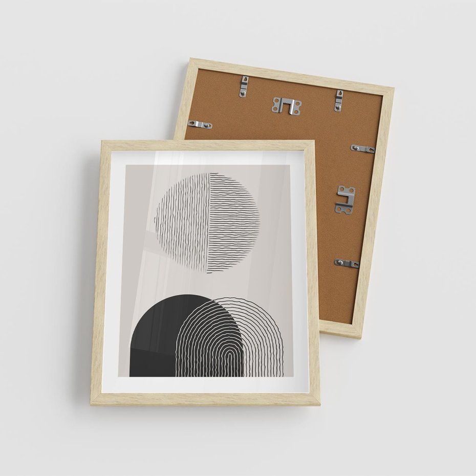 Plakat w ramie 40x50 - Przenikająca Rzeczywistość - abstrakcyjna kompozycja, okręgi i półokręgi - rama drewno