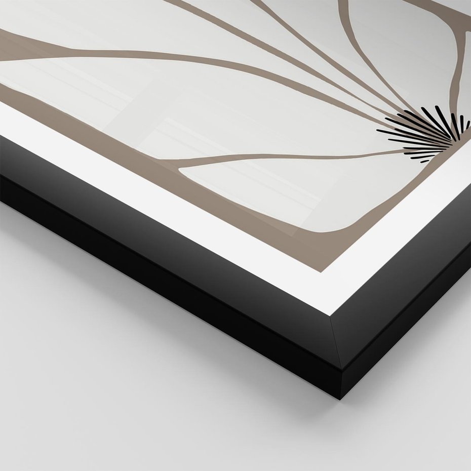 Plakat w ramie 30x40 - Ekspresyjne Kontury - abstrakcyjny kwiat, beże i brązy - rama czarna