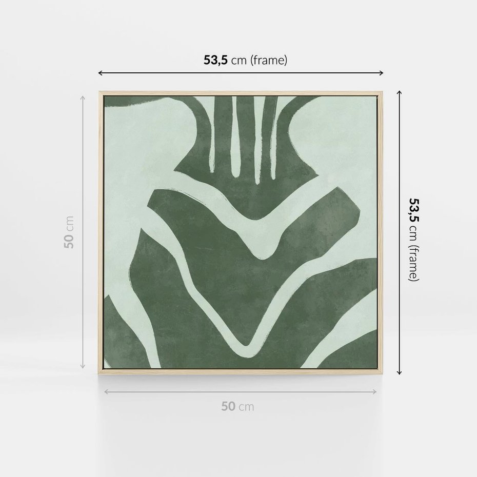 Obraz w ramie 50x50 - Zieleń Odpoczynku - zielony plakat, nieregularne splątane linie - rama drewno