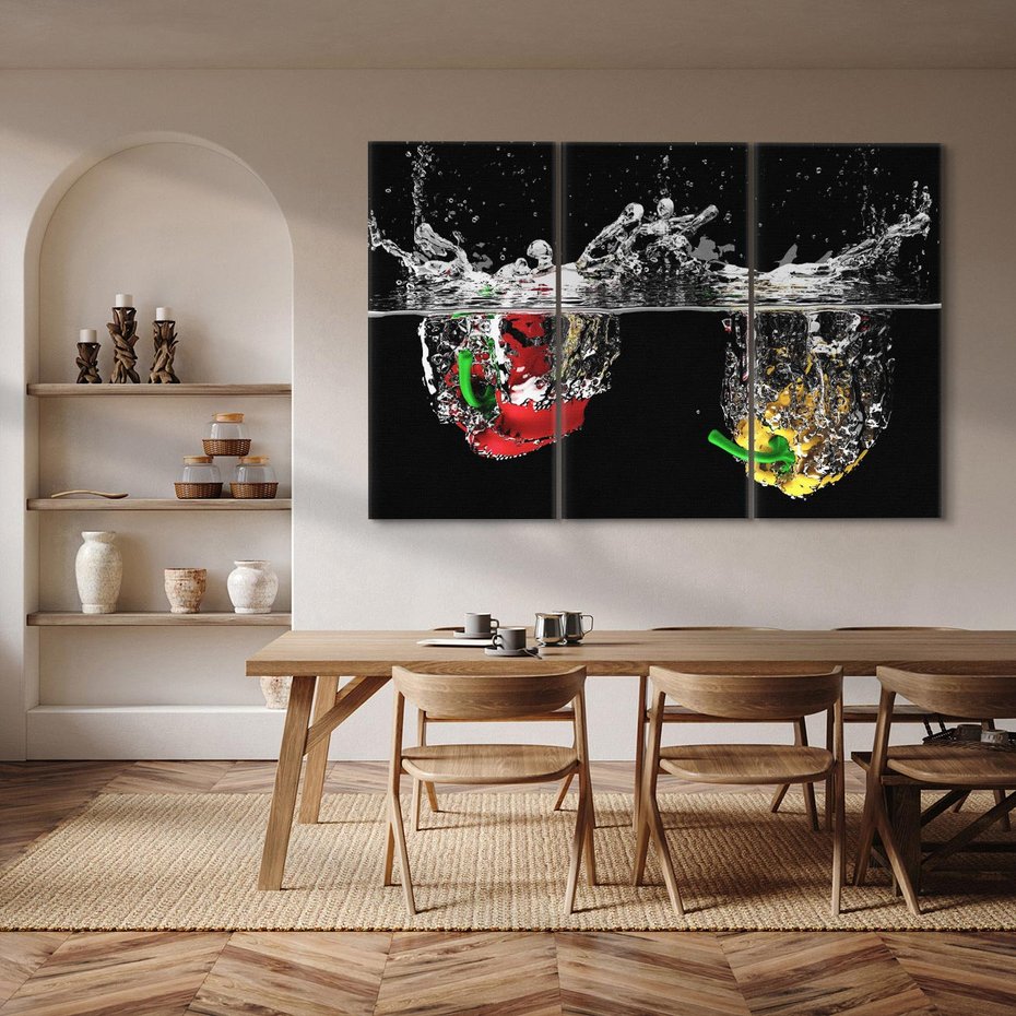 Obraz na płótnie 120x80 - Papryka Warzywna Eksplozja - papryka, woda