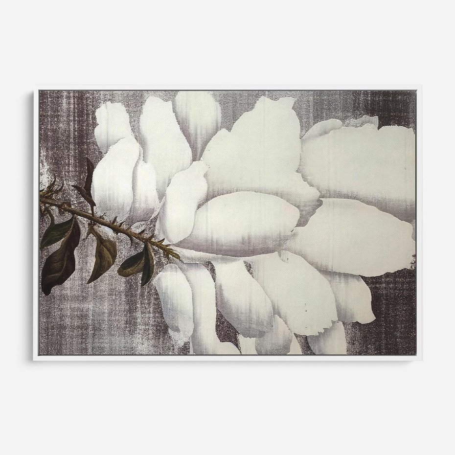 Obraz w ramie 100x70 - Tekstura Kwiatu - białe kwiaty, duży kwiat - rama biała