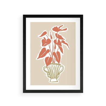 Plakat w ramie 30x40 - Harmonijne Echa - abstrakcyjne kwiaty liście, elegancka kompozycja - rama czarna