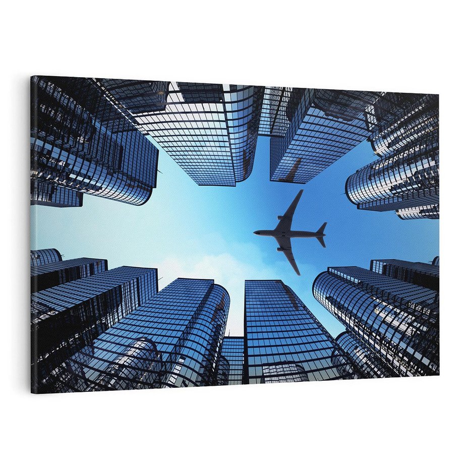 Obraz na płótnie 120x80 - Miasto o niezwykłym widoku - latające samoloty - miasto, samolot