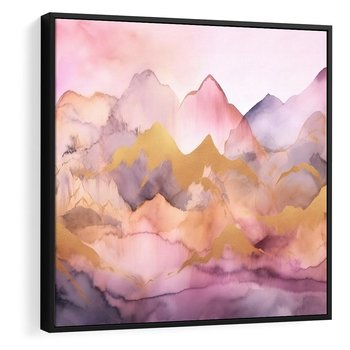 Obraz w ramie 50x50 - Pastelowe Wzgórza - pastelowe, różowe góry - rama czarna