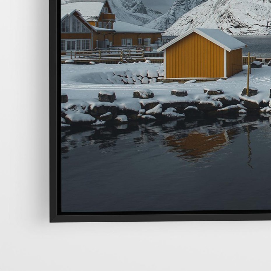 Obraz w ramie 100x70 - Minimalizm i Urok Natury - skandynawskie, domki - rama czarna