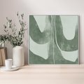 Obraz w ramie 50x50 - Nurtująca Kompozycja Zieleni - abstrakcyjne delikatne zielone linie, podobne do gałęzi kwiatów - rama biała
