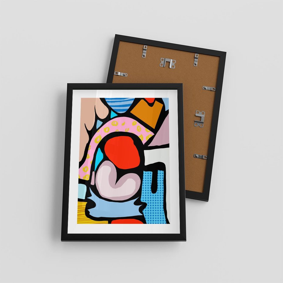 Plakat w ramie 30x40 - Czarny Komiks - abstrakcyjne formy, komiksowy styl - rama czarna