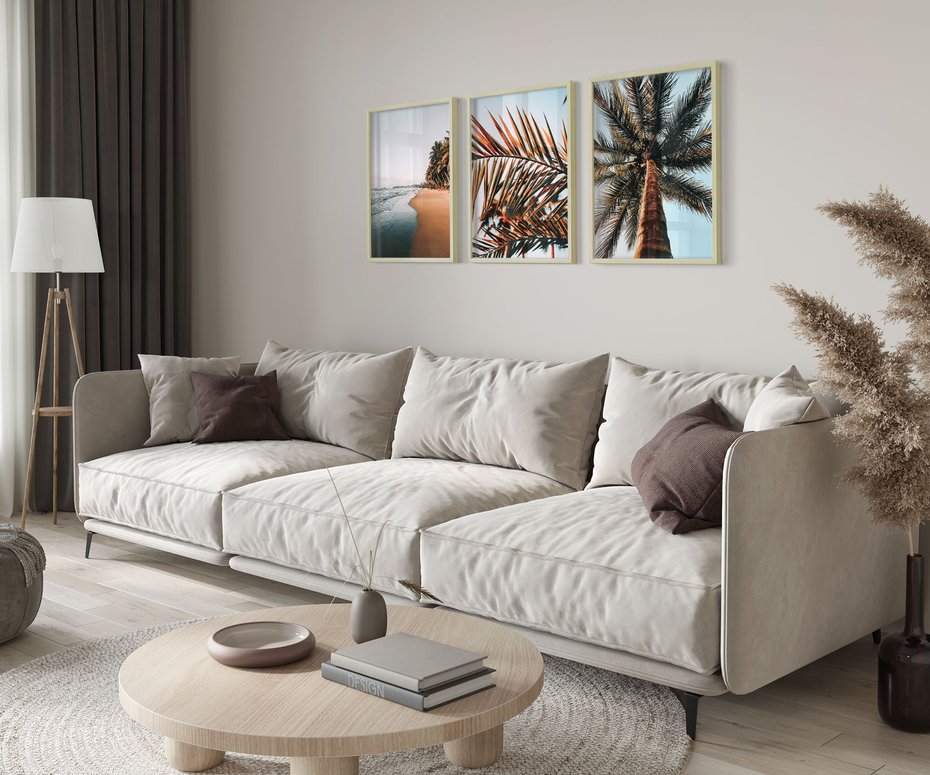 Zestaw obrazy w ramie 30x40 galeria - Zachód, słońca, plaża, morze, palmy - rama drewno