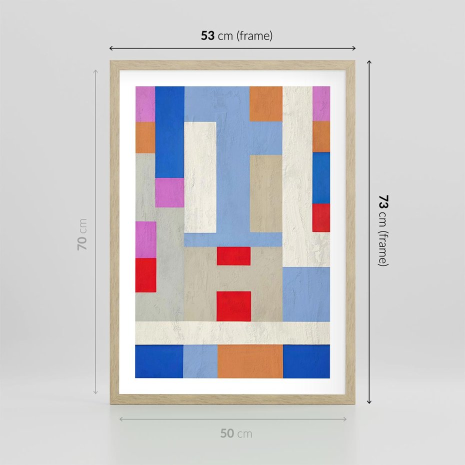 Plakat w ramie 50x70 - Bezczasowe Przenikanie Kształtów - abstrakcyjne geometryczne kształty, olejny obraz - rama drewno