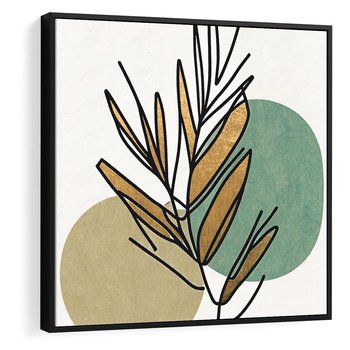 Obraz w ramie 50x50 - Migocące Ścieżki Wizji - abstrakcyjny obraz boho, liście - rama czarna