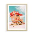 Plakat w ramie 50x70 - Rajski Widok - plaża miami, domek ratownika - rama drewno