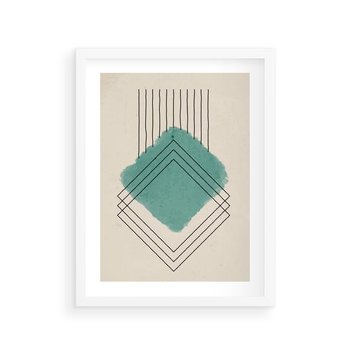 Plakat w ramie 40x50 - Impresje Przestrzeni - akwarelowa plama, geometryczne szkicowane kształty - rama biała