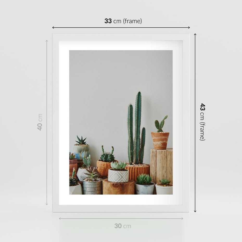 Plakat w ramie 30x40 - Naturalna Harmonia - kaktusy, liście - rama biała