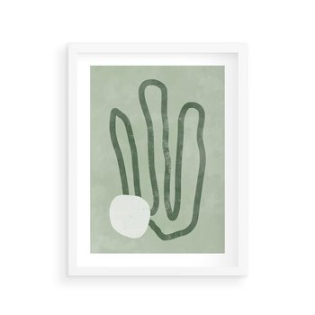Plakat w ramie 50x70 - Spokojne Kształty Natury - zielona abstrakcja, zgaszona zieleń - rama biała
