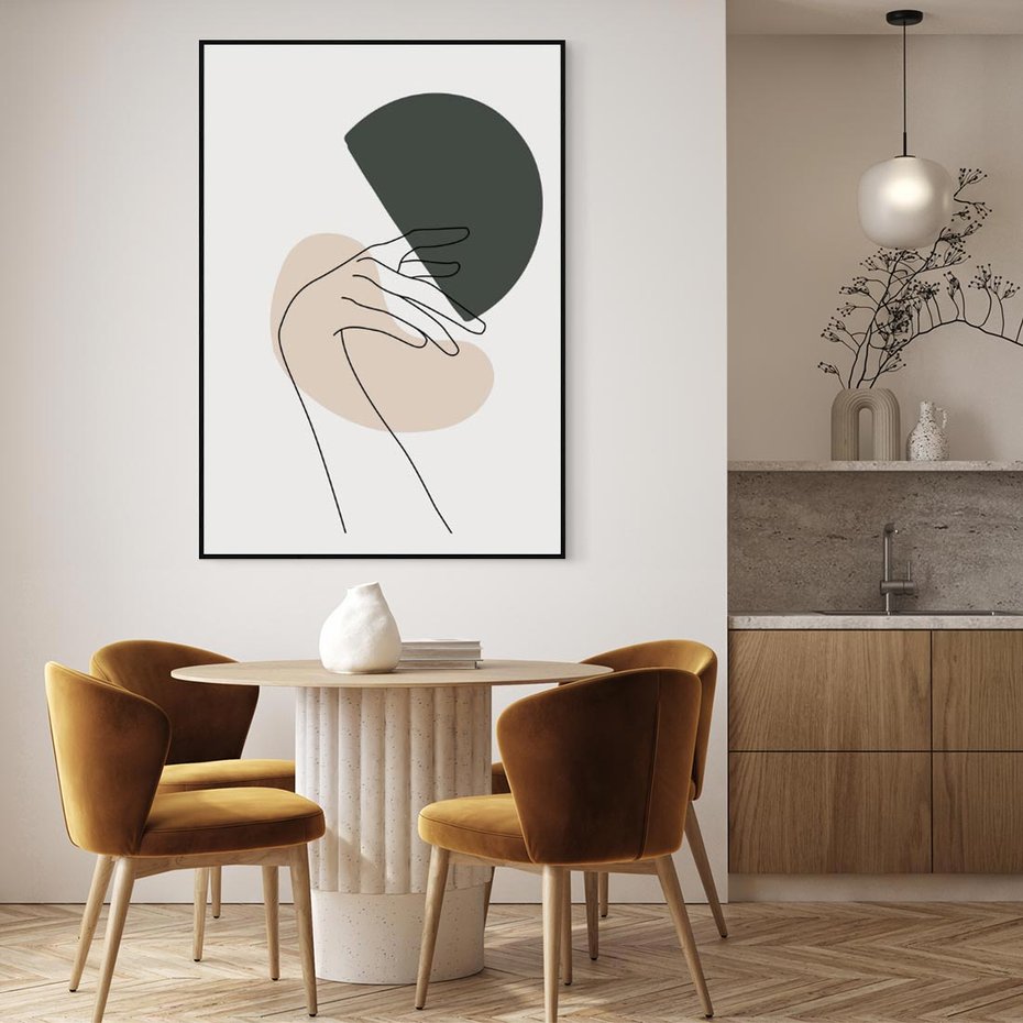 Obraz w ramie 70x100 - Przenikające Kształty - szkic jedną linią, one line - rama czarna