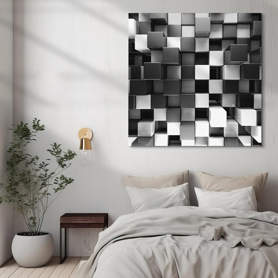 Obraz na płótnie 70x70 - Abstrakcyjna Szachownica: Gra Kolorów w 3D - 3D, abstrakcja