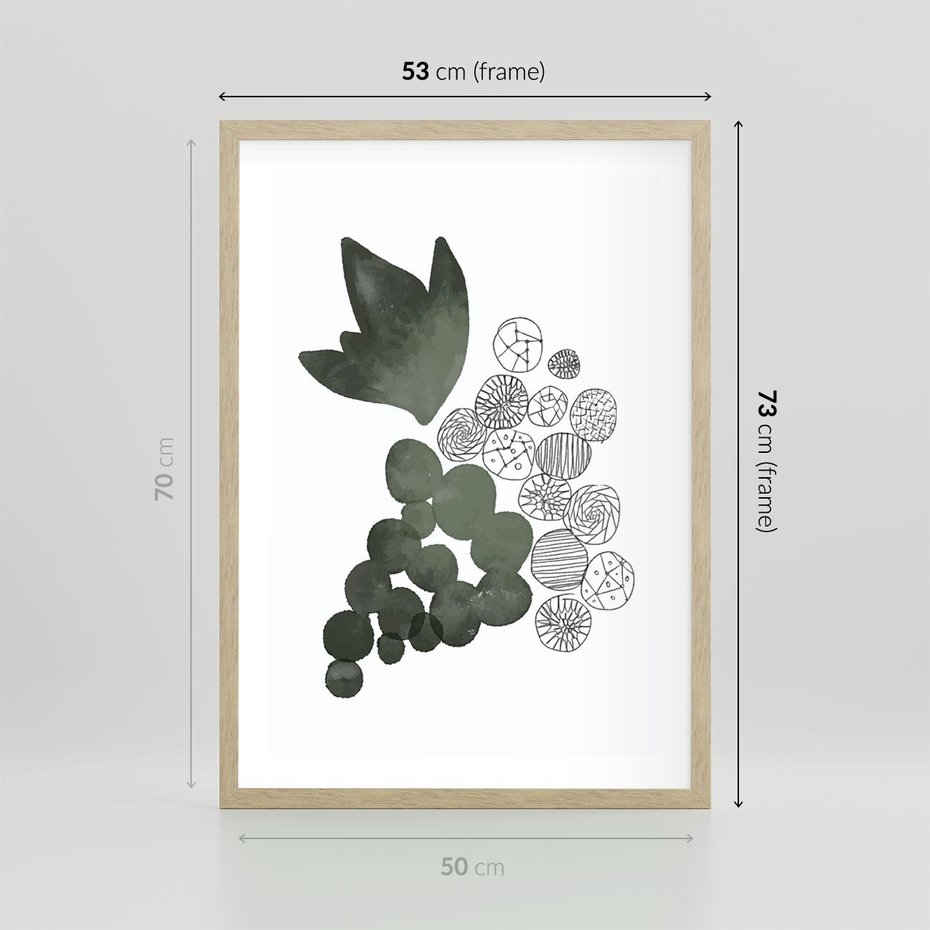 Plakat w ramie 50x70 - Grono Abstrakcji - minimalistyczny plakat, winogrona - rama drewno