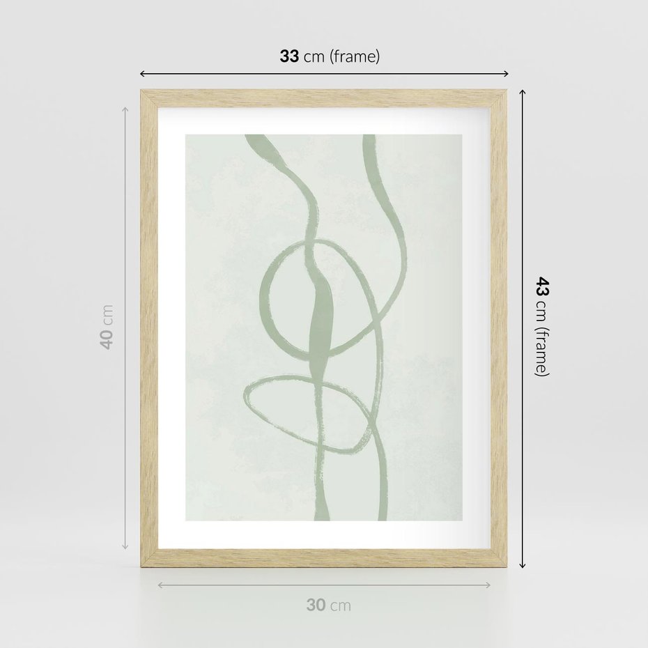 Plakat w ramie 30x40 - Zieleń Wewnętrznej Harmonii - zielona abstrakcja, zgaszona zieleń - rama drewno