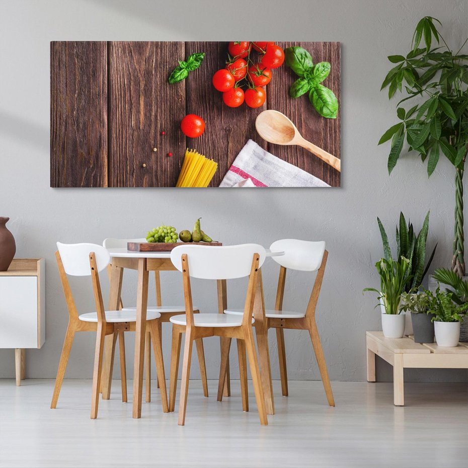 Obraz na płótnie 120x60 - "Spaghetti: Sztuka kulinarna na płótnie - spaghetti, makaron