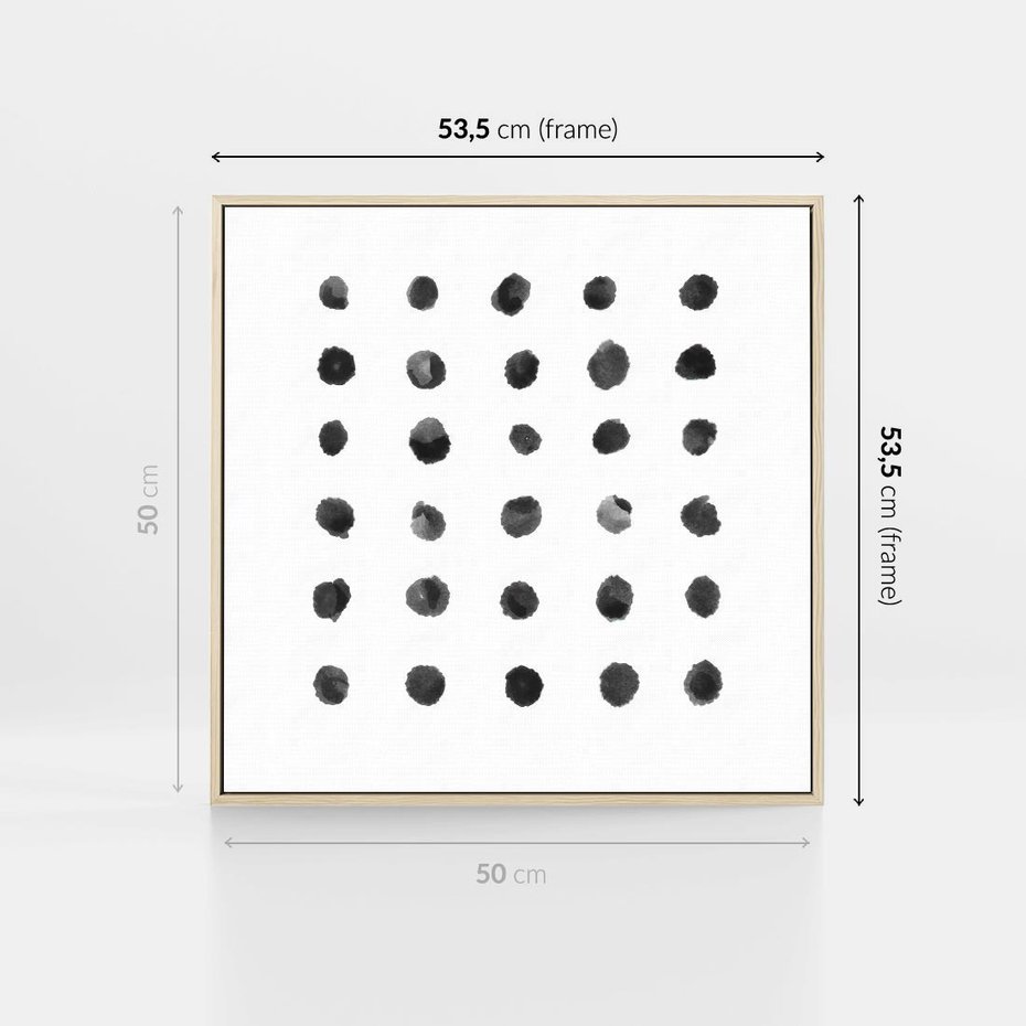 Obraz w ramie 50x50 - Boho Sztuka Wolości - minimalistyczny plakat, czarne kropki na białymtle - rama drewno