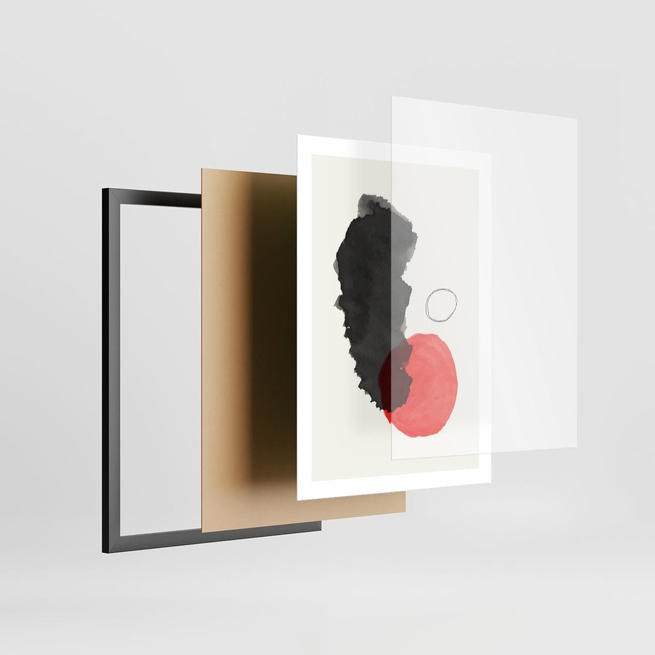 Plakat w ramie 50x70 - Wibracje Linii - abstrakcyjne nieregularne plamy, czarny - rama czarna