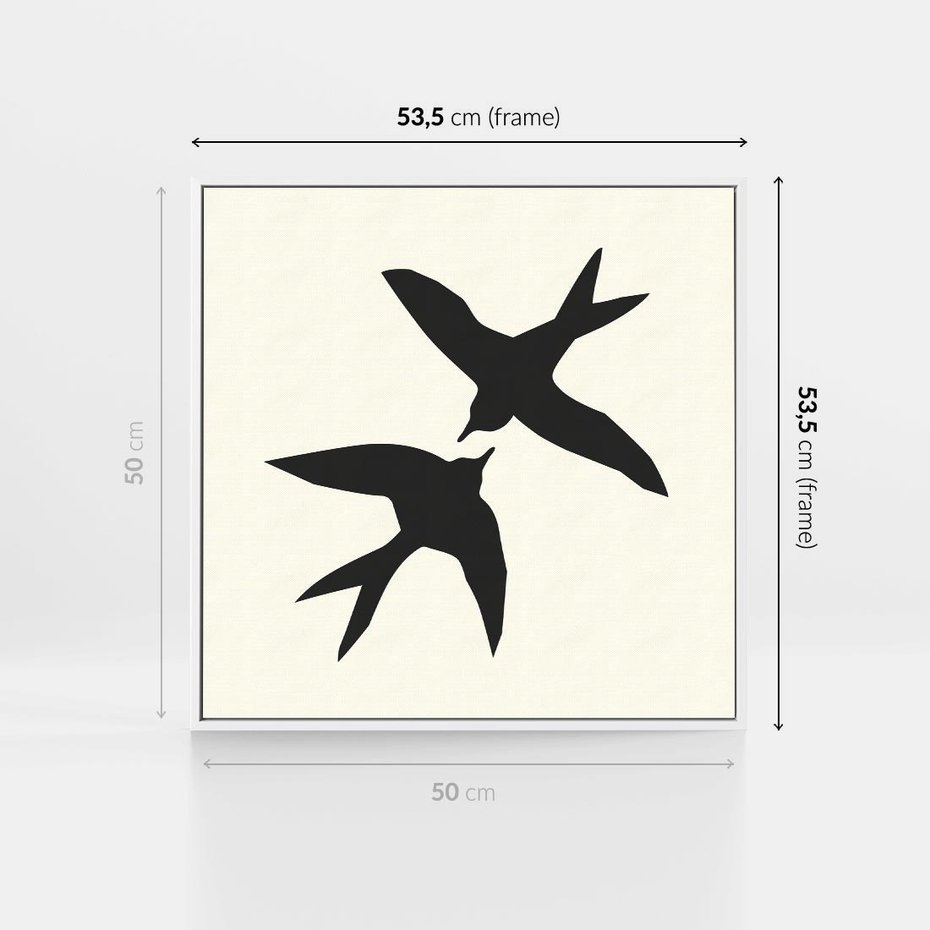 Obraz w ramie 50x50 - Kreatywne Echa - jaskółki, minimalizm - rama biała