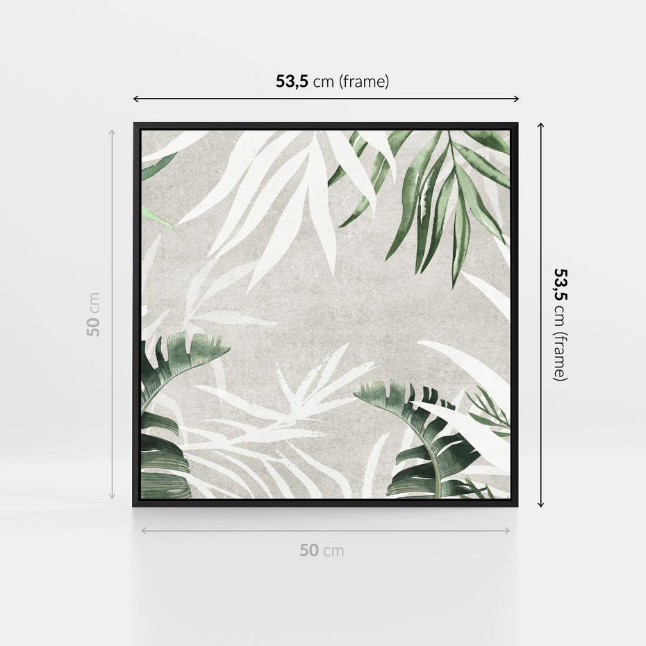 Obraz w ramie 50x50 - Zielony Raj - monstera, palmy - rama czarna