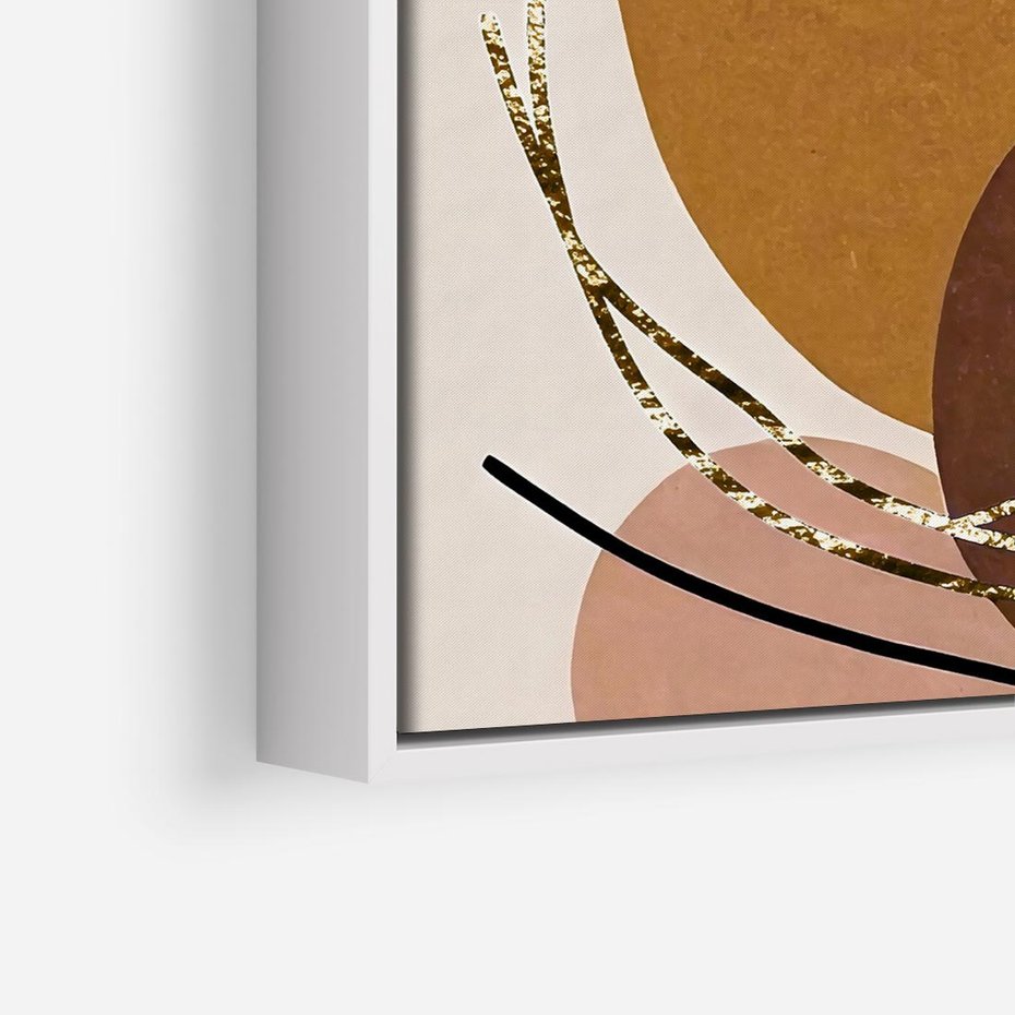 Obraz w ramie 50x50 - Taniec Przenikających Odbić - abstrakcyjny obraz, złote liście palmy - rama biała