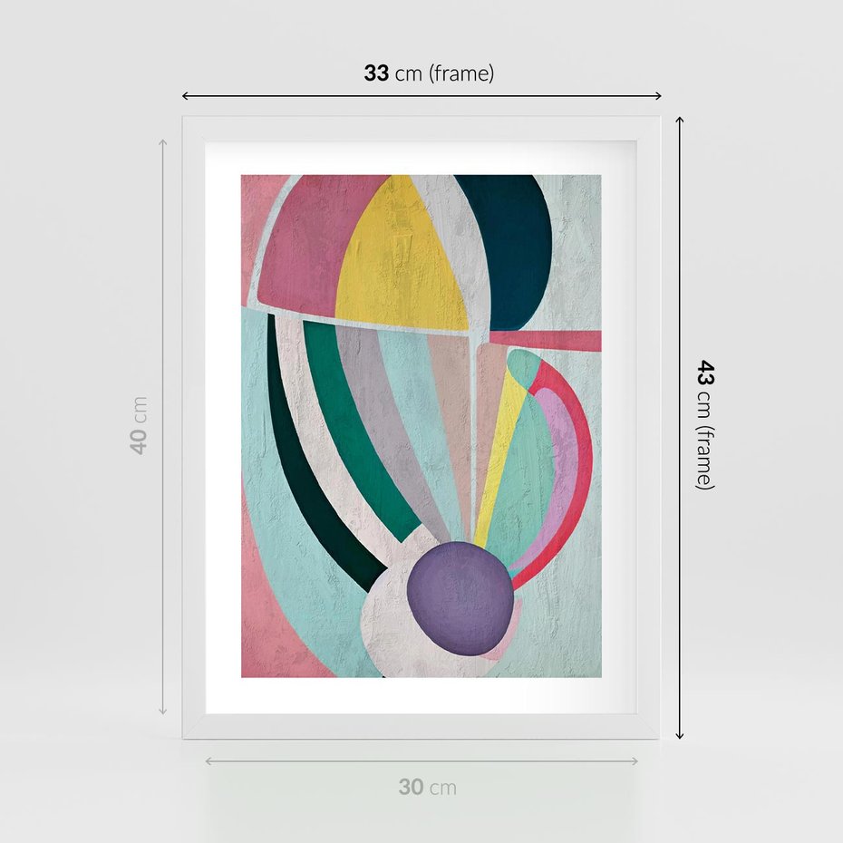 Plakat w ramie 30x40 - Podróżne Echa Przestrzeni - abstrakcyjne dziwne kształty, olejny obraz - rama biała