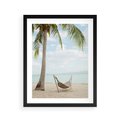 Plakat w ramie 40x50 - Relaks na plaży - palma, hamak - rama czarna