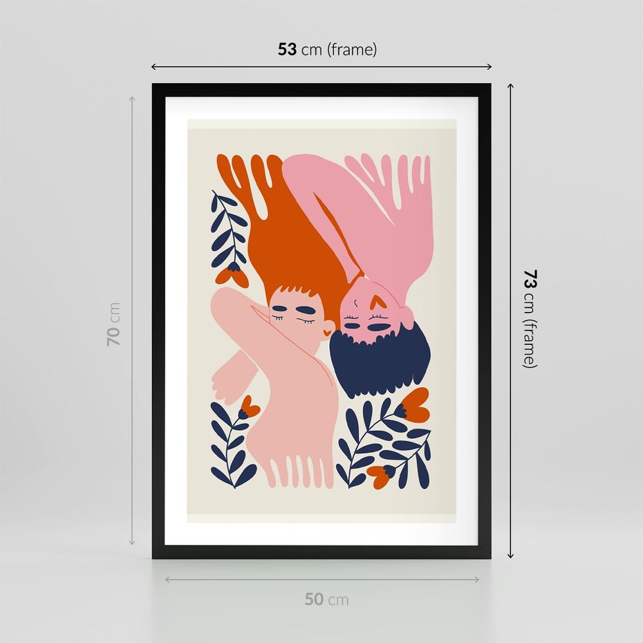 Plakat w ramie 50x70 - Miłość w Dwóch Sercach - miłość, para zakochanych - rama czarna