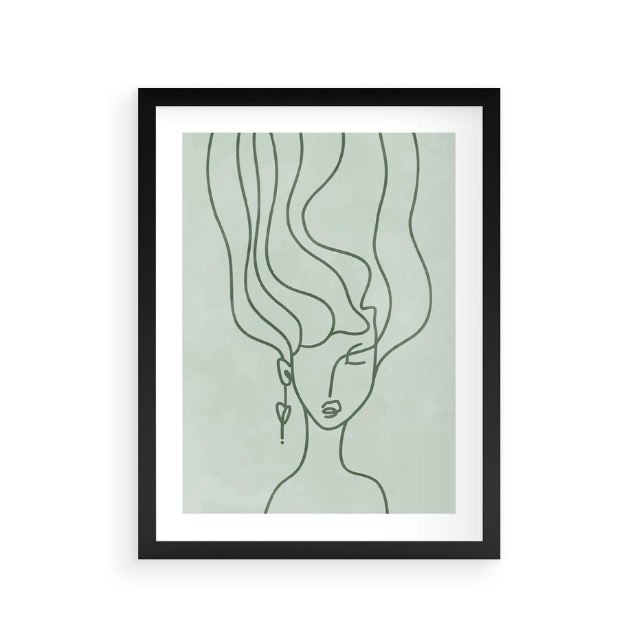 Plakat w ramie 30x40 - Spokojne Objęcia Natury - abstrakcja, zielony szkic - rama czarna