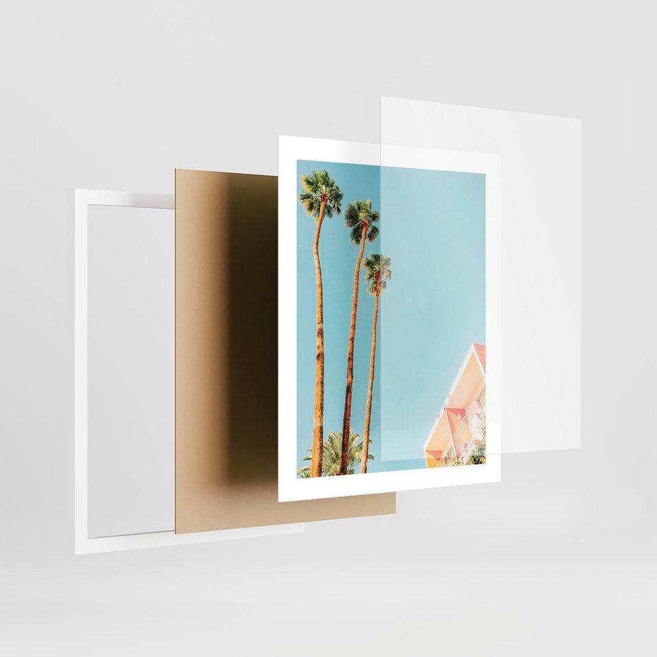 Plakat w ramie 40x50 - Letnie Marzenia - palmy, na tle nieba - rama biała