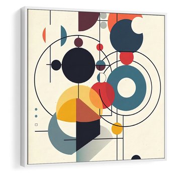 Obraz w ramie 50x50 - Rozbijające Barwne Granice - abstrakcyjna geometryczna kompozycja, koła linie - rama biała