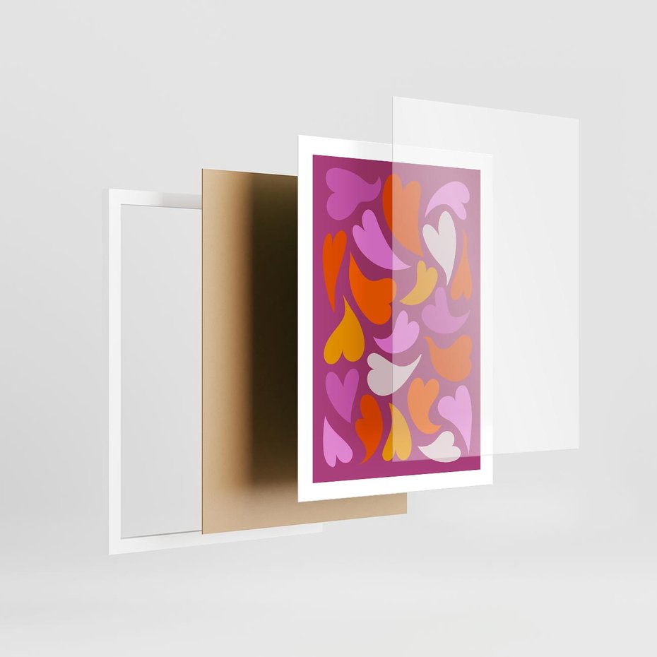 Plakat w ramie 50x70 - Podróżne Boho - wesoła grafika, serca - rama biała