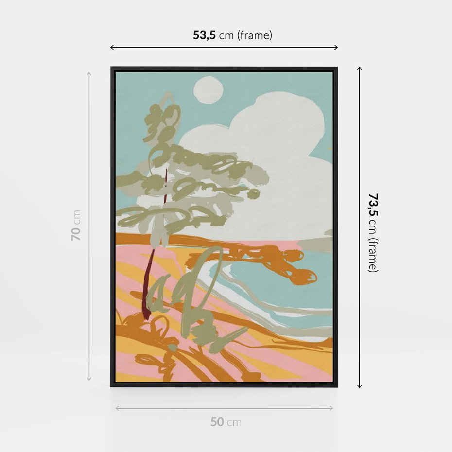 Obraz w ramie 50x70 - Spokojny Wiatr - pastelowy krajobraz, nowoczesny plakat - rama czarna