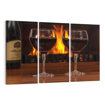 Obraz na płótnie 120x80 - Wino, Kieliszki, Kominek - Wieczór Pełen Relaksu - wino, kieliszki