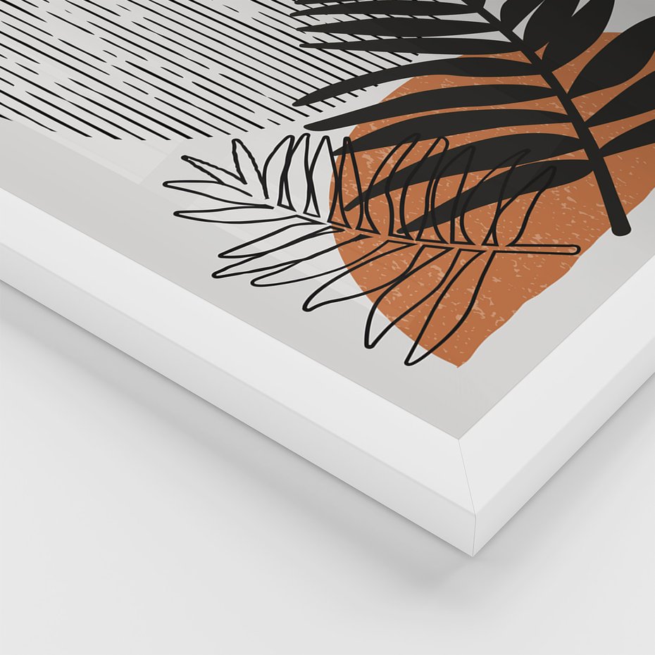 Zestaw obrazy w ramie 50x70 galeria - Skandynawski, liście, geometria - rama biała