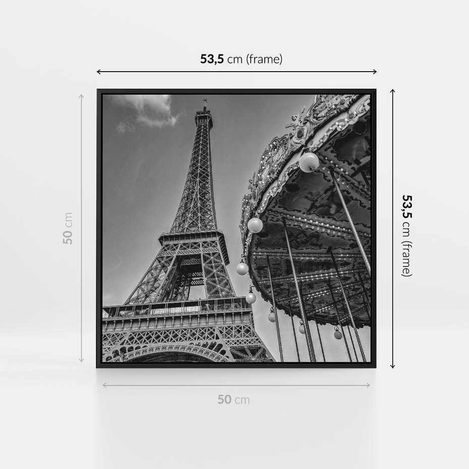 Obraz w ramie 50x50 - Zabawa w Paryżu - czarno białe zdjecie, wieża eiffla - rama czarna
