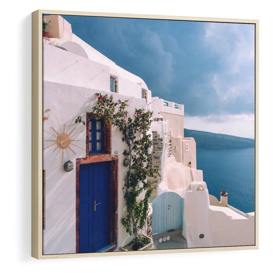 Obraz w ramie 50x50 - Urok Greckiej Wyspy - Santorini, Grecja - rama drewno