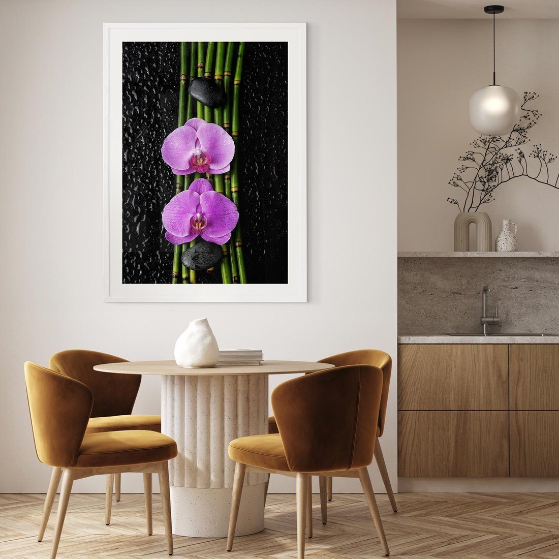 Plakat w ramie 30x40 - Japońskie Spa w Otoczeniu Storczyków - storczyk, spa - rama biała