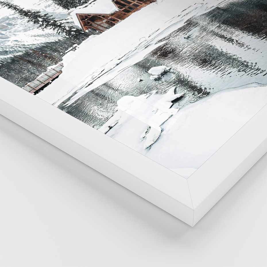 Zestaw obrazy w ramie 40x50 galeria - Zimowa, chatka, w, górach - rama biała