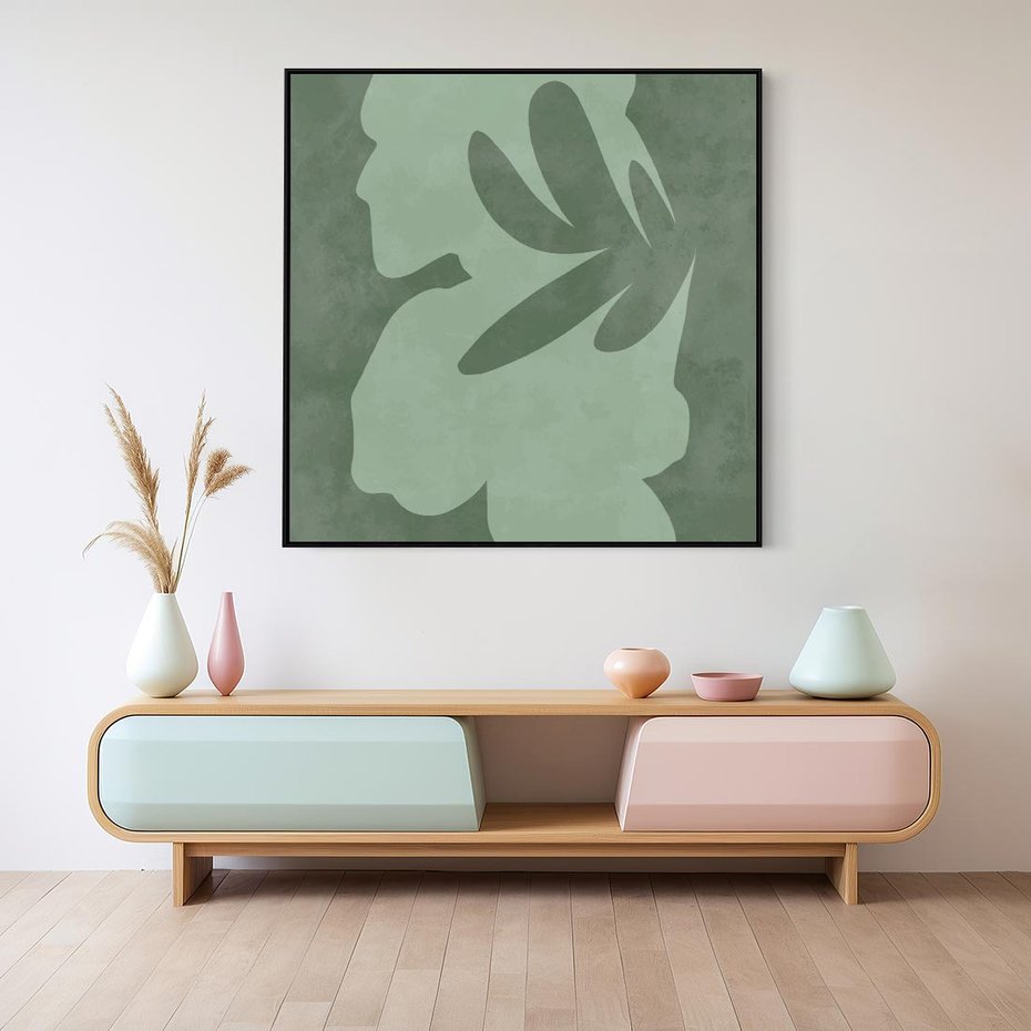 Obraz w ramie 50x50 - Kształty Zieleni - abstrakcyjny kształt, zielony plakat - rama czarna