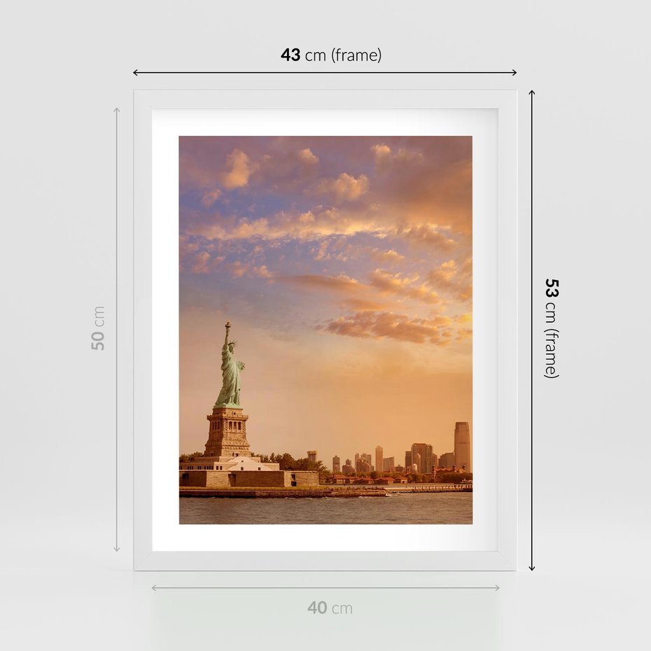 Plakat w ramie 40x50 - Statua wolności w Nowym Jorku - Nowy Jork, statua - rama biała